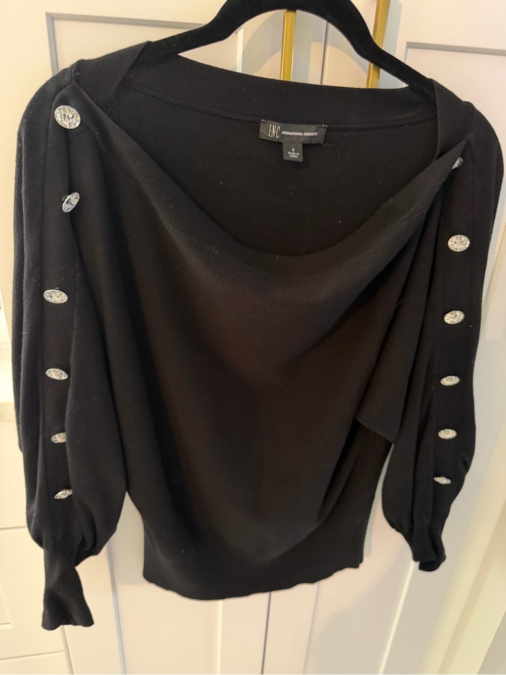 INC International Concepts Black Button-Detail Women's Sweater